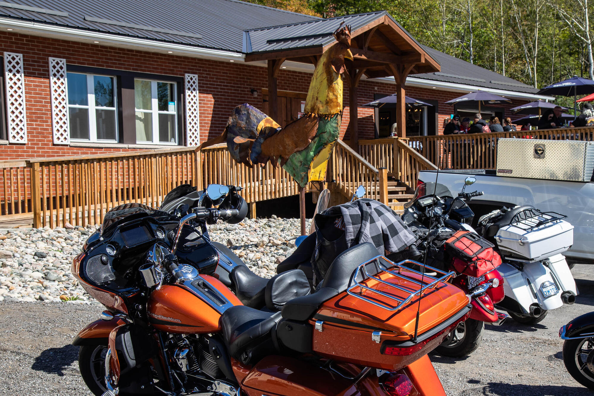 Motorcycles outside Iron Rooster